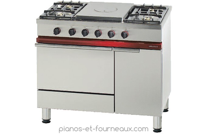 CG 1051 GACF L 1000 - P 650 - H 900 Fourneau avec plaque coup de feu, 4 feux vifs, 1 four gaz Gastronorme 1/1. Ambassade de Bour  - pianos-et-fourneaux.com le spécialiste des pianos de cuisine et fourneaux de cuisson Lacanche et Westhal